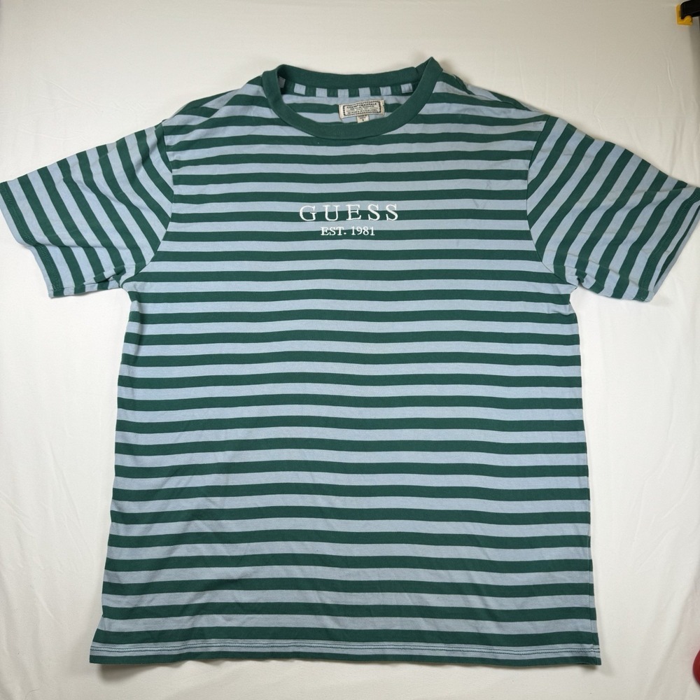 Guess Mens Shirt Small Striped Short‎ Sleeve 90s Y2K Retro Spellout Embroider
